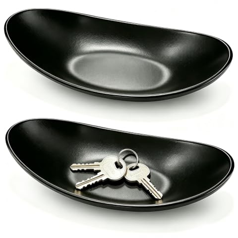 HSLXBY Plateau Décoratif Ovale, 2 Pièces Bol Noir à Clés | Vide Poche Entree pour le Couloir pour Clés, Pièces, Bijoux, Snacks et Fruits, Vide-Poche pour Monnaie et Petits Objets