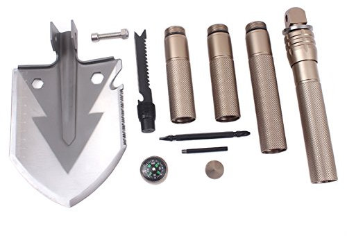 Eleoption Tragbar Multifunktionsschaufel Carbon Stahl Spaten Schaufel Outdoor Werkzeug für Garten Wandern Camping Angeln Klettern und andere Aktivitäten Im Freien (Gold)