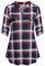 Ninedaily Damen 3/4 Ärmel Plaid Shirts Reißverschluss Floral Casual Tunika Bluse Tops, Marineblaues Karomuster, Medium