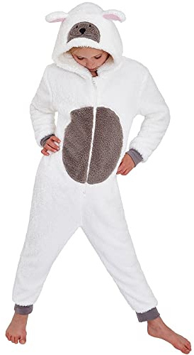 Animal Crazy Onesie Girls Boys Kids Childrens Fleece Onesies Jumpsuit Playsuit One Piece UK Seller - Sheep - 11/12 Years
