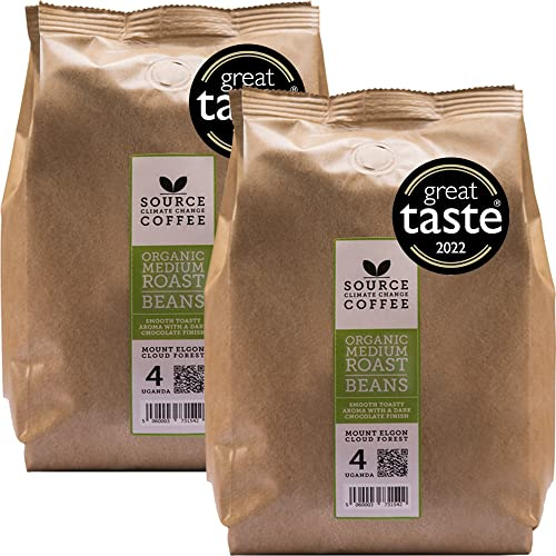 Whole Coffee Beans - Organic, Award Winning Medium-Dark Roast by Source Climate Change - Single Origin, Traceable & Freshly Roasted (1Kg, Uganda)