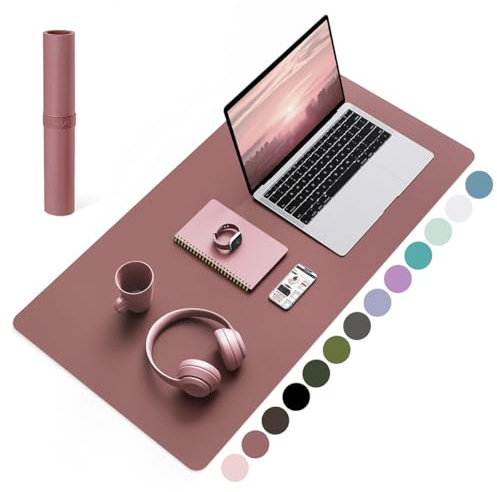 YSAGi Non-Slip Desk Pad, Waterproof PVC Leather Desk Table Protector, Ultra Thin Large Mouse Pad, Easy Clean Laptop Desk Writing Mat for Office Work/Home/Decor (80 x 40 cm, Dark Pink)