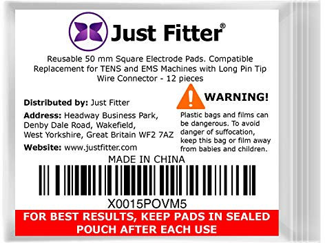 Tens Electrode Pads. Reusable Self Adhesive 50 mm Square Electrodes Pad. Compatible Replacement for Long Pin Tip Lead Wire Connector EMS Machines