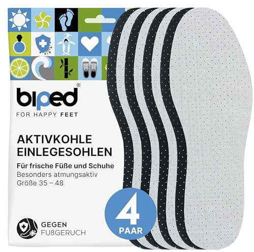 biped 4 paires de semelles en charbon actif - Semelles pour hommes et femmes contre la transpiration et les odeurs - Semelles latex souples pour des pieds frais z2727(44)
