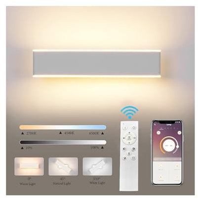 Midore LED Wandleuchte Innen mit Fernbedienung Dimmbar 24W 2700K-6200K Helligkeit Einstellbar Wandlampe 230V 31CM Drehbar Up Down Innenbeleuchtung für Schlafzimmer Wohnzimmer Flur Treppen