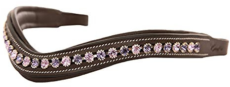 ExionPro gepolsterter Tansanit- & violetter Bling-Kristall-Stirnriemen aus Lederzaumzeug|Mit Diamanten verzierte Bling-Stirnbänder |Größe – Full, Cob, Over, Pony|Farbe-Braun, Schwarz