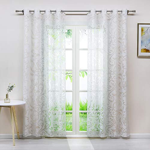 Joyswahl Voile Gardine in Ausbrenner Qualität mit edlem Ranken-Design transparenter Vorhang »Jessica« Unifarbiges Schals Wohnzimmer Fensterschal BxH 140x175cm Weiß mit Ösen 1 Stück