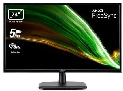 Acer EK240YCbif Monitor PC, 24, Display VA Full HD, 75 Hz, 5 ms, 16:9, FreeSync, VGA, HDMI 1.4, Lum 250 cd/m2, Schermo PC con Contrasto 100M:1, Audio Out, Cavo HDMI Incluso