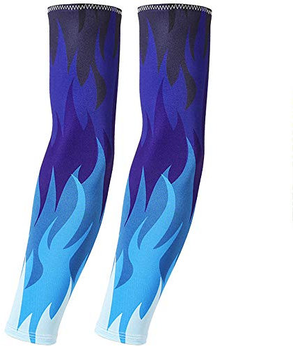 DETUCK Tattoo Arm Ärmel Ärmlinge, Armwärmer Sleeves UV Sonnenschutz Armstulpen, Arm Sleeves Kühlung UPF 50+, Kompressions Tattoo Cover Armstulpen (ein Paar) (Blaue Flamme, L)