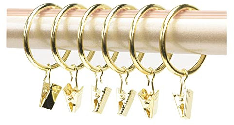 Anawakia 10 Stück Gardinenringe mit Klammern, Metall, Vorhangclips, Haken, Gardinen, Clips mit Ringen (Gold, Innendurchmesser 45 mm)