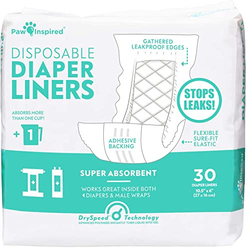 Paw Inspired Disposable Leakproof Dog Diaper Liners, 30 Pack