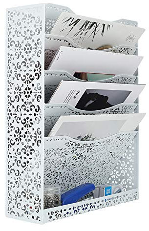EasyPAG 6 Tier A4 Metal in Tray Hanging Wall File Holder Mail Organiser Magazine Storage Rack,White