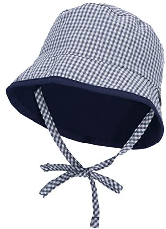 Sterntaler Baby Unisex Hut Baby Wende Fischerhut Karo - Baby Hut, Kopfbedeckung Baby Sommer, Sommerhut Baby - aus Baumwolle - marine, 43