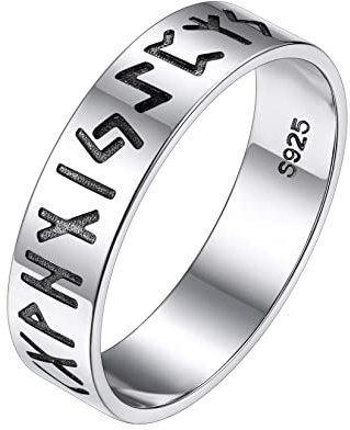 Silvora Herren Damen Viking Rune Fingerring 5mm breit 925 Silber Retro Wikinger Siegelring Punk Hip Hop Rolexring Partnerring Freundschaftsring Ringgröße 62 (20)