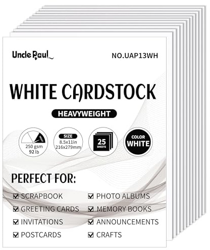 25 Sheets White Cardstock 250gsm/92lb Construction Paper 8.5x11