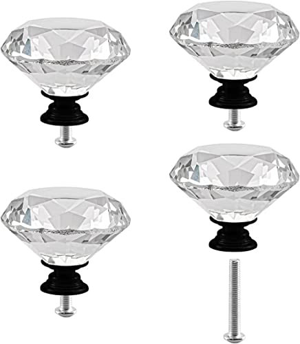 Kristall-Schrankknöpfe, 2 Stück, klares Glas, Diamantform, Schubladenknöpfe, 50 mm, Diamant-Kommode, Türknöpfe, Schrankgriffe, Schrankgriffe, für Küche, Büro, Schrankschubladen (schwarz, 4 Stück)