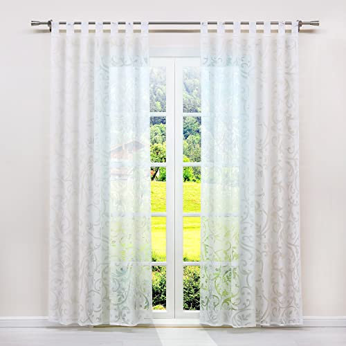 SCHOAL Transparente Gardine Schal mit Schlaufen Modern Vorhang Ausbrenner Ranken Muster 1 Stück BxH 140x245cm Weiß