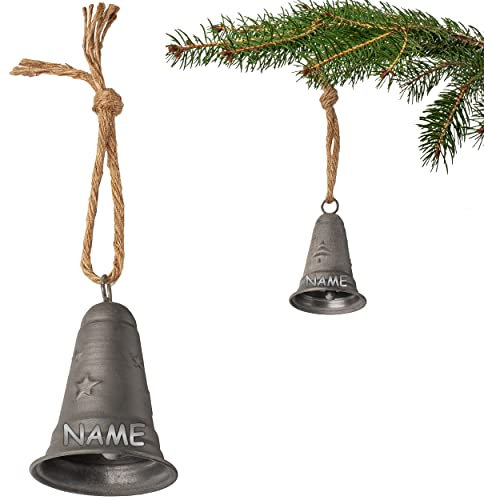 2 Stück Metall Glocken/Klingeln - 11 cm - inkl. Name - wetterfest - Winter & Weihnachten - zum Aufhängen & Hintellen - Deko - Glöckchen Klocken Jingle Bel..