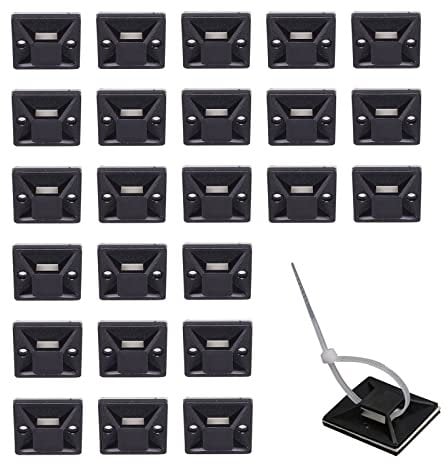 woojfcang 100 Pcs Black Cable Tie Mount Self Adhesive Wire Tie Base Holder Multi-Function Adhesive Fixing Base Holder for Home Office (Without Cable Tie)
