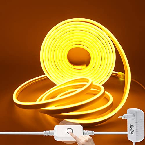 Wisada Dimmbar Neon LED Streifen 50cm, 12V 2835 120LEDs/m Silikon Flexibler Neonstreifen, Gelb Neon LED Lichtband mit Netzteil & Berühren Dimmer für Schlafzimmer Schrank