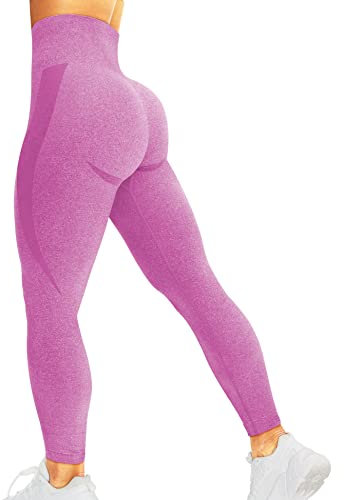 corcoar Sport Leggings Damen High Waist Seamless Hosen Gym Yoga Sport Leggings Booty Lifting Po Push Up Gym Sporthose Rosa L
