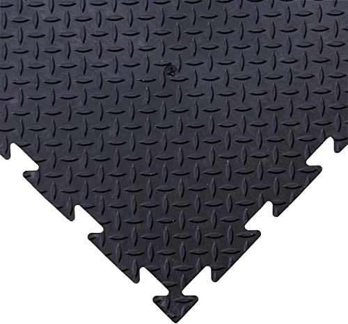 BiGDUG Essentials Interlocking Garage Floor Tile Set - 600 x 600 cm - Checker Plate Rubber Floor Tile - Black