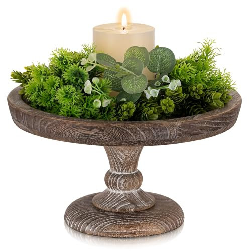 Hanobe Round Wood Display Riser: Rustic Wooden Risers Decorative Pedestal Plate Stand Small Cake Holder Tray for Wedding Birthday Decor