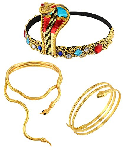 HIFOT 3 Stk Ägyptisches Kostümzubehörset - Kleopatra Kostüm Kopfbedeckung Armreif Gold Choker Kette Gold Damen Cleopatra Kostüm Damen Ägyptische Königin Schlangen Kette Ägyptischer Schmuck Kopfschmuck
