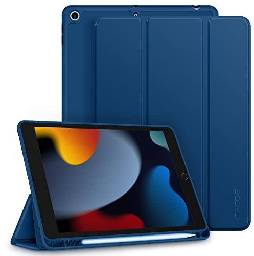 CACOE Hülle für iPad 9./8./7. Generation mit Stifthalter 10.2 Zoll Modell 2021/2020/2019, Ultradünne Schutzhülle aus TPU mit Standfunktion für iPad 10.2, Meerblau
