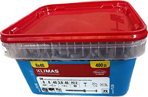 KLIMAS Cheville à Frapper collerette Conique, vis tête fraisée PZ 6 x 40 - Seau de 400 - Cheville Fixation