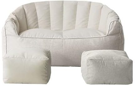 DESHVA Große Sitzsack-Stuhlabdeckung für 2 Personen, (ohne Füllung) Spezielle Form Hohe Rückenlehne Faules Sofa,Weiß
