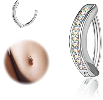 ZS 14G Clicker Piercing Bauchnabel für Frauen, Diamanten Bauchnabelpiercing Silber 925 Reverse Curved Nabel Barbell Schmuck Körperschmuck (AB Weiß Diamanten:8mm)