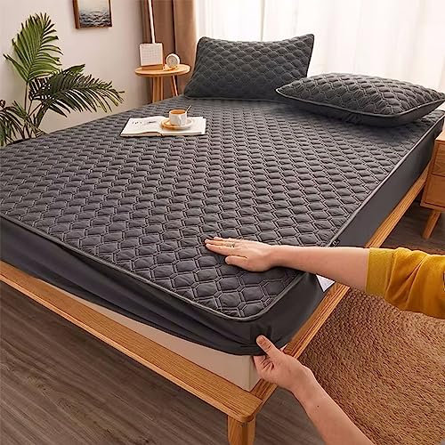 YUDEYU Spannbettuch Quilt-Bastelschicht rutschfeste Befestigung Matratzenschoner(Dark Grey,90x200cm/high 5-25cm)