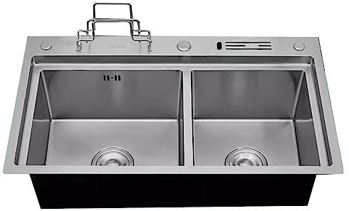 Silberne Edelstahlspüle mit einer Schüssel, großes Fassungsvermögen, Doppelwaschbecken, nackter Tank, Haushaltsküchenspüle, Spülbecken (Farbe: Schwarz, Größe: 78 x 46 x 22 cm)