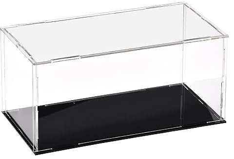 TA-VIGOR Transparente Acryl-Vitrine, 20 x 10 x 10 cm, zusammenbaubar, Würfel-Organizer, Ständer, staubdichter Schutz, Vitrine mit schwarzem Sockel für Actionfiguren, Spielzeug, Sammlerstücke,
