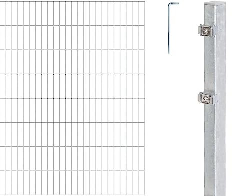 Alberts 656287 Doppelstabmattenzaun als 22 tlg. Zaun-Komplettset | verschiedene Längen und Höhen | feuerverzinkt | Höhe 200 cm | Länge 20 m