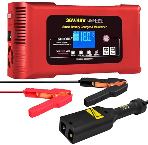 SDLOOL 36V and 48V Golf Cart Battery Charger,Car Battery Charger,Smart Trickle Charger 36V18Amp/48V13Amp,Lithium,LiFePO4,Lead-Acid AGM/Gel/SLA..Battery Charger for EZGO TXT,Car,Truck,Boat,etc.