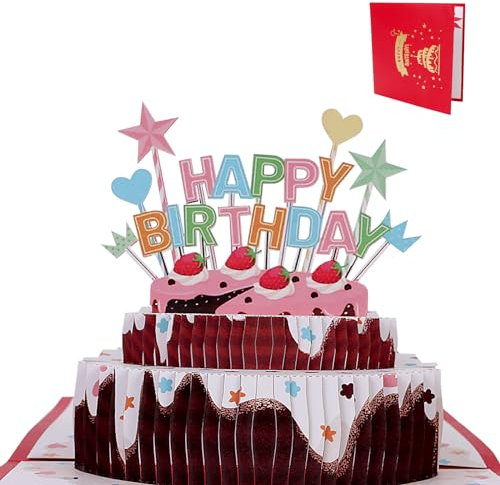 Geburtstagskarte 3D Pop Up mit Umschlag und Nachrichtenkarte Grußkarten Geburtstag Kuchen Geburtstagskarten Happy Birthday Karte Geburtstag 3D Geburtstag Pop Up Karte für Familie Kollegen Freunde