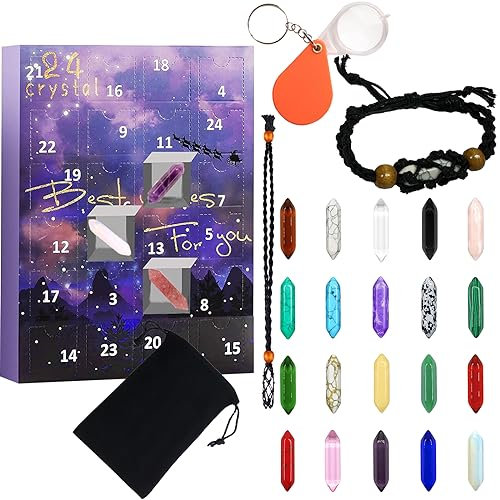 Adventskalender 2024, Adventskalender Kristalle 2024, 24 Tage Adventskalender, Natürliche Mineralien & Gesteine zum Lernen, wissenschaftliches Geschenk für Jungen,Mädchen (Purple-Heal Crystal)