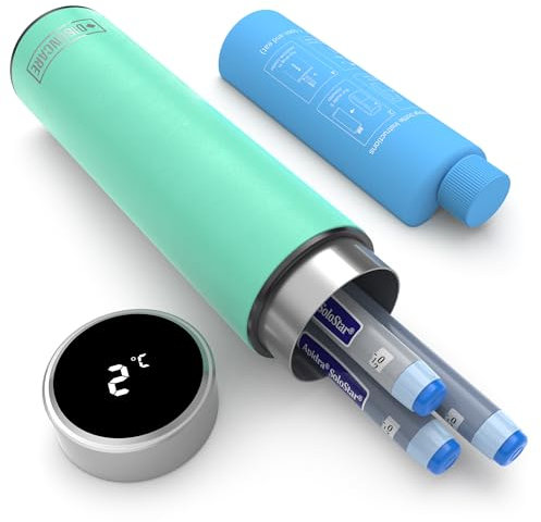 DISONCARE 60H Smart Borsa Termica Insulina Temp-display,Borsa Frigo Per Medicinali Per Lunghi Viaggi,Astuccio Insulina Portatile per Diabetici Con 2 Bottiglie e QR Etichetta Medica(Ciano)