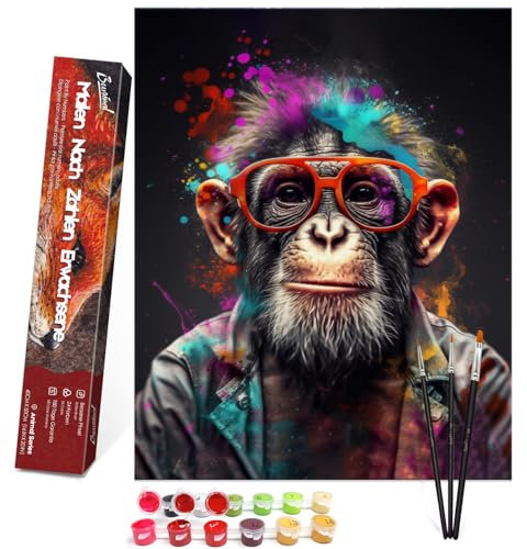 Bougimal Peinture par numéros Animaux adultes Cadre avec pinceaux et peinture acrylique - 40 x 50 cm, Orang-outan