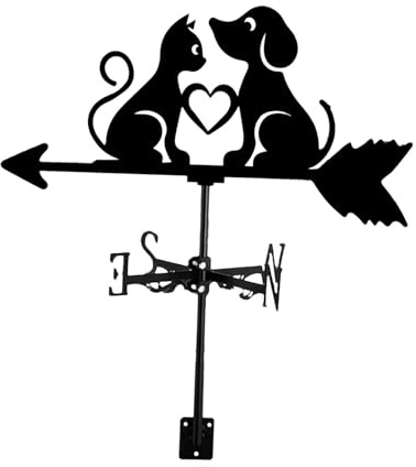 Baoblaze Metall-Windfahne, Hund, Katze, Silhouette, Windmesswerkzeug, Dach, Garten, Wetterfahne, Windrichtungsanzeiger für Bauernhof, Pavillon, Schuppen