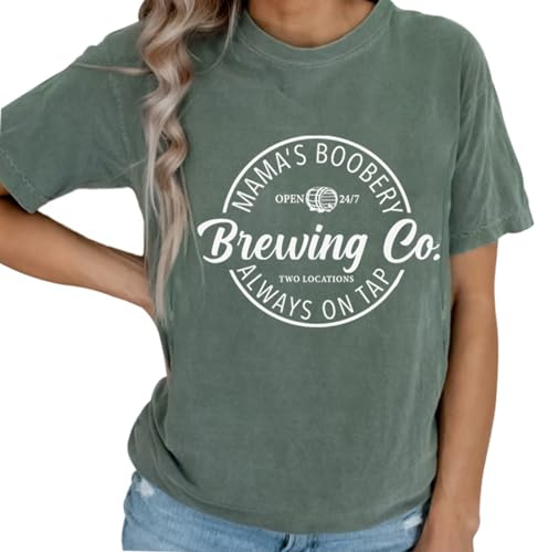 Gravidtröja med komfortfärger för amning, amningsvänlig t-shirt med dragkedja, ”Mama's Boobery Always On Tap”, topp