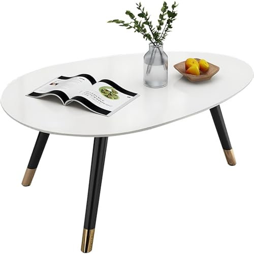 Eiauiuo Couchtisch Moderner Wohnzimmertisch Oval Holz Beistelltisch Stützfüße aus Metall Sofatisch Schlafzimmer Nachttisch Freizeittisch Esstisch Couchtisch Höhe 45cm (Color : Weiß, Size : 90x60x45c