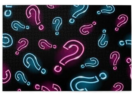 Neon Fragezeichen nahtlos, Puzzle 1000 Teile, Holzpuzzle, Spielzeug, Familienspiel, Wanddekoration für Erwachsene und Jugendliche