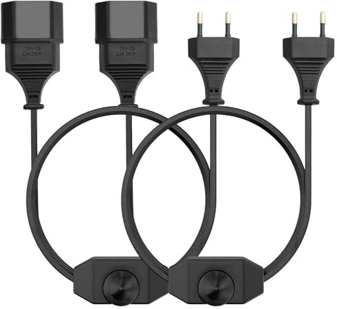2 Stück Dimmer für Led Lampen 250V Led Dimmer mit 2 Meter Kabel (Stromkabel 2 Polig) Verlängerungskabel Drehdimmer mit Schalter, Schwarz