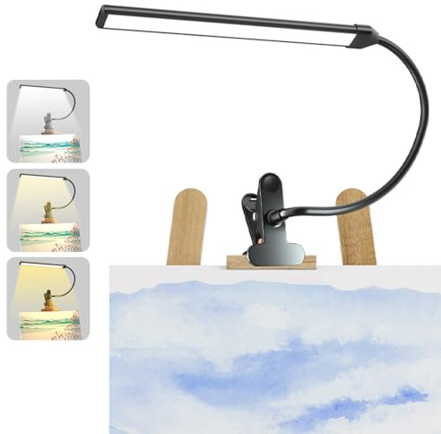 Lamptobe Lampada con Pinza Morsetto per Pittura Artistica, 3 Modalità Colore, 10 Livelli Luminosità, 300lm Luce da Lettura per Dipingere e Disegnare con Braccio Flessibile, Alimentazione USB