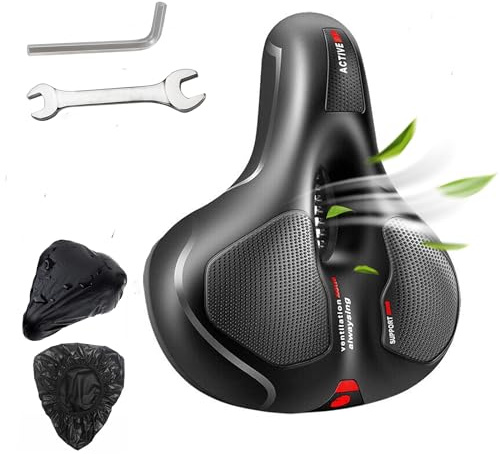 Hmfmdy Selle de vélo, Selle de vélo avec double ressort, Selle de vélo ergonomique - avec couverture imperméable et clé à molette pour vélo de montagne, vélo de route, vélo d'entraînement à domicile