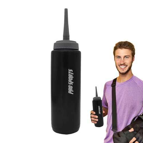 Wasserflasche zum Drücken für Sport, Outdoor-Wasserflaschen, auslaufsicher, 1 l, modische Sport-Wasserflasche mit langer Düse für Eishockey, C