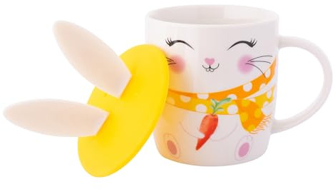 Ostertasse mit Deckel Hasenohren Ostern Tasse Keramik Becher Osterdeko Teetasse 330ml Frühling (Osterhase 1)